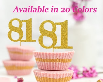 81st Birthday Cupcake Toppers | Glitter Number 81 Decorations | 81st Party Decor | Age 81 Milestone | Party Favors Birthday Party Supplies