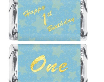 1st Birthday Party Favors  First Birthday Decorations  Blue Gold Happy Birthday Party Decoration Party Supplies Candy Not Included