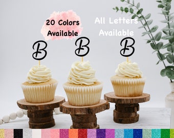 Initial B Cupcake Topper Monogram Letter Cupcake Toppers For Wedding , Bridal Shower, Bachelorette , Baby Shower , Engagement party