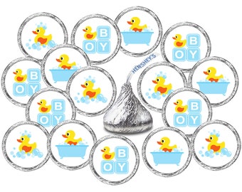 324 Blue Boy  Rubber Ducky Theme Baby Shower Party Favors Stickers Labels Its a Boy Rubber Duck (candy not included) Baby shower Decorations