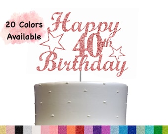 40th Birthday Cake Topper | Glitter Party Decoration | Happy Birthday Decor | Number 40 Milestone Celebration Elegant Topper for All Ages