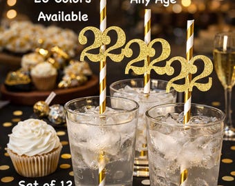 22nd Birthday Straws with Number Any Age (SET OF 12) 22nd Birthday Decoration Party Anniversary Tableware Decor Party Supplies  Birthday