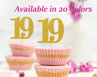 19th Birthday Cupcake Toppers | Glitter Number 19 Decorations | 19th Party Decor | Age 19 Milestone | Party Favors Birthday Party Supplies