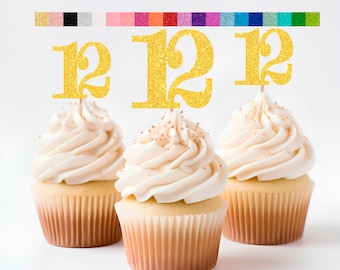 12th Birthday Cupcake Toppers | Glitter Number 12 Decorations | 12th Party Decor | Age 12 Milestone | Party Favors Birthday Party Supplies