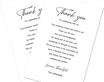 Modern Minimalist Wedding Thank You Place Cards (SET OF 50)  Wedding Favors Rehearsal Dinners