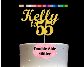 55th Birthday Cake Topper | Age 55 Number 55 | Personalized Name and Age | Glitter Party Decoration | Custom Cake Topper | Table Centerpiece