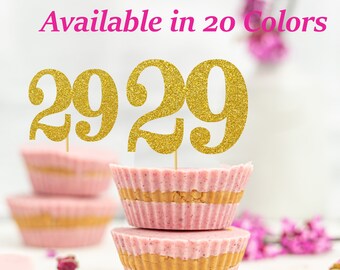 29th Birthday Cupcake Toppers | Glitter Number 29 Decorations | 29th Party Decor | Age 29 Milestone | Party Favors Birthday Party Supplies