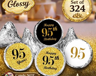 95th Birthday Party Labels Set of 324 Self-Adhesive Glossy Stickers Party Favors Candy Bags (CANDY NOT INCLUDED) Perfect for Kisses Bottoms