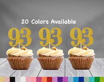 93rd Birthday Cupcake Toppers | Glitter Number 93 Decorations | 93rd Party Decor | Age 93 Milestone | Party Favors Birthday Party Supplies