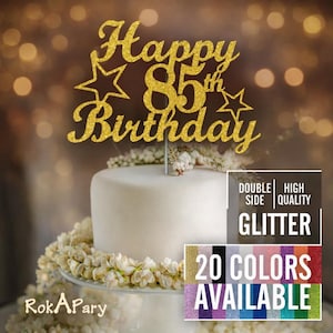 85th Birthday Cake Topper | Glitter Party Decoration | Happy Birthday Decor | Number 85 Milestone Celebration Elegant Topper for All Ages