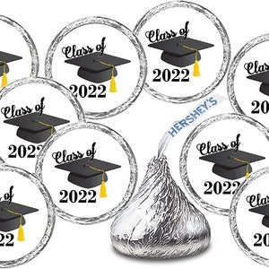 ALL Years Available Graduation Party Cap Class of 2024 Favors for Kisses Stickers Labels (SET of 216)  (candy not included)  Class Reunion