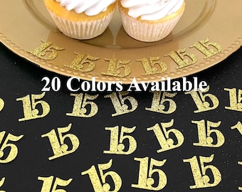 15th Birthday confetti  (1 inch ) number 15 Glitter Confetti Party Decorations number 15 confetti age 15 (20 COLORS AVAILABLE)