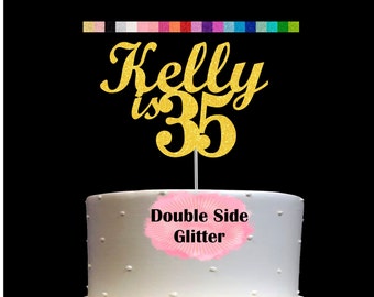 35th Birthday Cake Topper | Age 35 Number 35 | Personalized Name and Age | Glitter Party Decoration | Custom Cake Topper | Table Centerpiece
