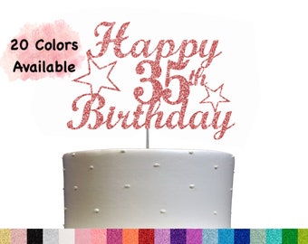35th Birthday Cake Topper | Glitter Party Decoration | Happy Birthday Decor | Number 35 Milestone Celebration Elegant Topper for All Ages