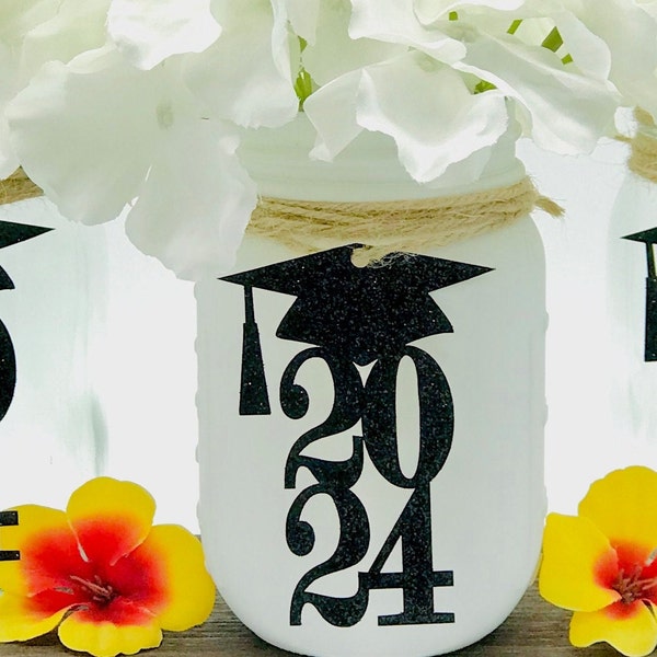 Class of 2024 Graduation Decorations (20 Colors Available) Graduation Centerpieces for Mason Jar Tags  ( ANY YEAR) Class Reunion Centerpiece