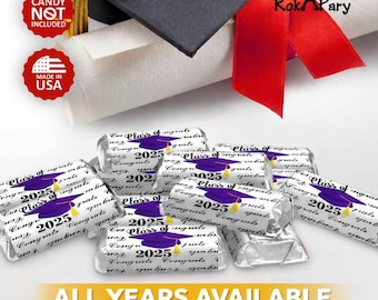 Class of 2026  Graduation Decorations Party Cap Class of Miniatures Candy Wrapper (Set of 60) Sticker Labels (CANDY NOT INCLUDED)