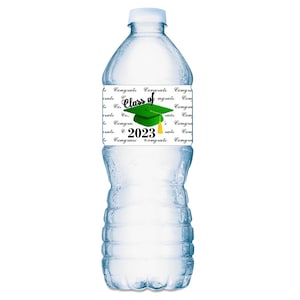 Graduation class of 2025  Water Bottle Labels (Set of 20) Waterproof Water Bottle Wrappers Green graduation decoration ALL YEARS AVAILABLE
