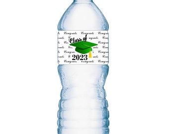 Graduation class of 2025  Water Bottle Labels (Set of 20) Waterproof Water Bottle Wrappers Green graduation decoration ALL YEARS AVAILABLE