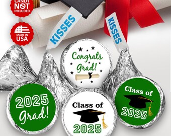 Class of 2025 Graduation Party Favors  (SET of 216 Stickers )  (candy not included) GREEN Graduation