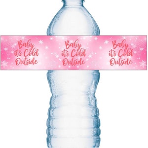 20 Pink Baby Its Cold Outside Baby Water Bottle Labels; Baby Shower Set of 20 Waterproof Water Bottle Wrappers; Its a Girl Pink