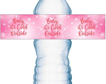 20 Pink Baby Its Cold Outside Baby Water Bottle Labels; Baby Shower Set of 20 Waterproof Water Bottle Wrappers; Its a Girl Pink