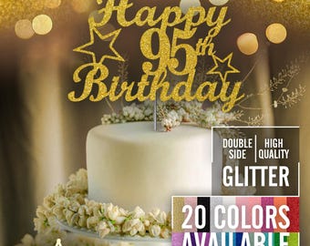 95th Birthday Cake Topper | Glitter Party Decoration | Happy Birthday Decor | Number 95 Milestone Celebration Elegant Topper for All Ages