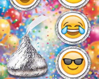Emoji Stickers GLOSSY labels (SET of 216) for birthday favors  emoji decals labels or envelope seals (candy not included)