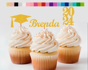 Class of 2025 Personalized Graduation Cupcake Toppers Graduation Decorations Favors, Personalized Graduation Party cap, name and year