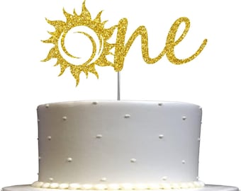 1st Birthday Sun Cake Topper  (Gold) Around The Sun Theme Party  1st birthday Cake Decoration