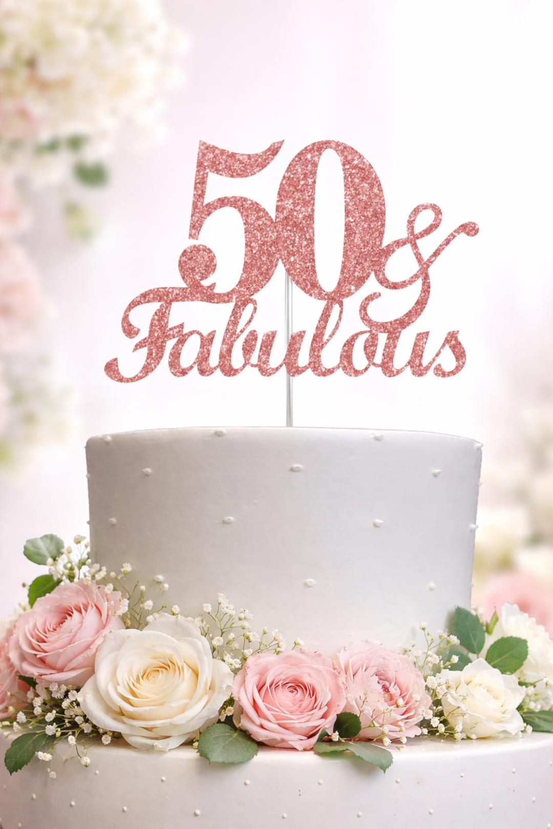 Décoration Gâteau « 50 Fabulous Cheers » – Or Rose – 16x20 Cm
