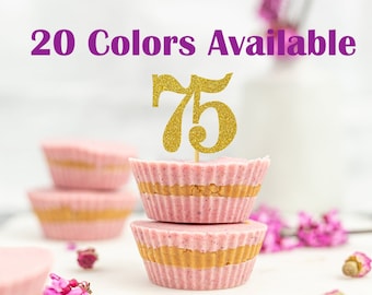75th Birthday Cupcake Toppers | Glitter Number 75 Decorations | 75th Party Decor | Age 75 Milestone | Party Favors Birthday Party Supplies
