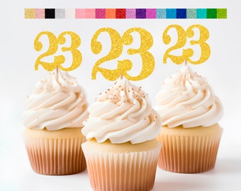 23rd Birthday Cupcake Toppers | Glitter Number 23 Decorations | 23rd Party Decor | Age 23 Milestone | Party Favors Birthday Party Supplies