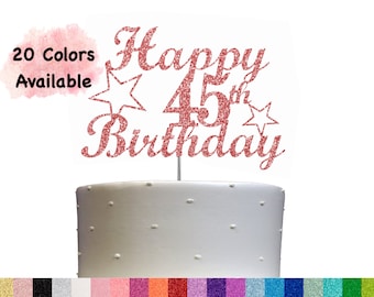 45th Birthday Cake Topper | Glitter Party Decoration | Happy Birthday Decor | Number 45 Milestone Celebration Elegant Topper for All Ages