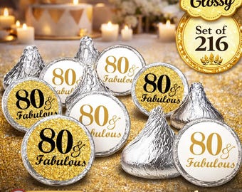 80 and Fabulous Birthday Kisses Stickers (Set of 216) Adult 80th Birthday Labels Sticker For Kisses Party Favor (CANDY NOT INCLUDED)