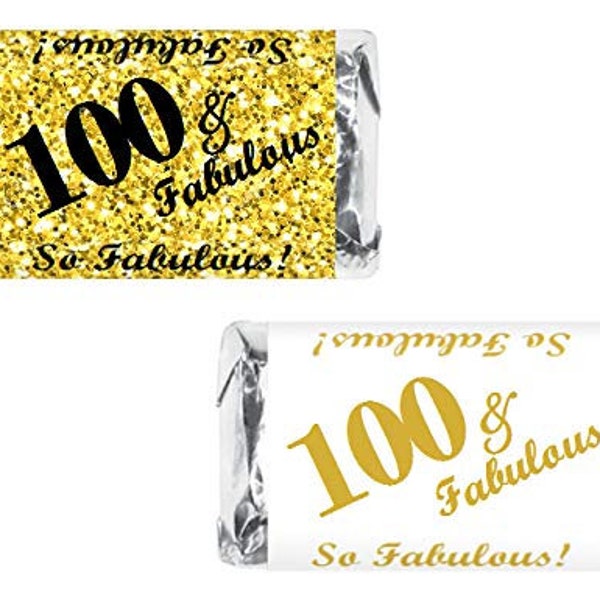 100 and Fabulous Birthday Party labels for  Miniatures Candy Bar Wrapper (Set of 60) Adult 100th birthday 100th Birthday  Candy Not Included