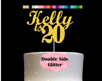 20th Birthday Cake Topper | Age 20 Number 20 | Personalized Name and Age | Glitter Party Decoration | Custom Cake Topper | Table Centerpiece