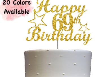 69th Birthday Cake Topper | Glitter Party Decoration | Happy Birthday Decor | Number 69 Milestone Celebration Elegant Topper for All Ages