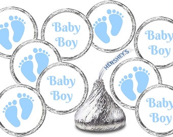 324 Baby Boy Blue Footprints Kisses Labels for Baby Shower Or Baby Sprinkle Party Or Event Decorations  Stickers Favors (CANDY NOT INCLUDED)