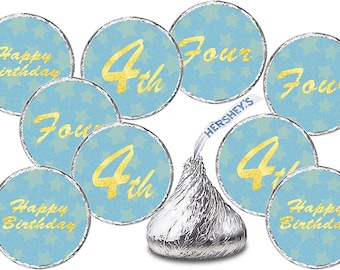 4th Birthday Party Favors  First Birthday Decorations  Blue Gold Happy Birthday Party Decoration Party Supplies Candy Not Included