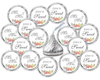 324 Floral Roses Love is Sweet Wedding Kisses Stickers Wedding Stickers  Bridal Shower Engagement Party,  Kisses Party Favors