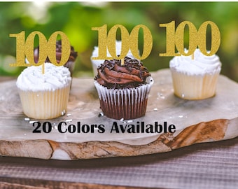 100th Birthday Cupcake Toppers | Glitter Number 100 Decorations | 100th Party Decor | Age Milestone | Party Favors Birthday Party Supplies