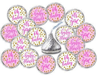 324  Oh Baby Oh girl  Its a Girl Pink Kisses Labels For Baby Shower Baby Sprinkle Party Event Stickers baby shower Favors CANDY NOT INCLUDED
