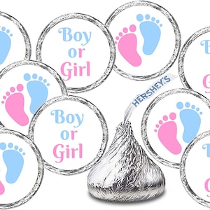 324 Baby Gender Reveal Footprints Kisses Labels for Gender Reveal Party Boy or Girl Decoration Stickers Favors Pink Blue(CANDY NOT INCLUDED)