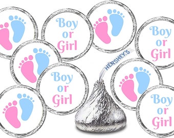 324 Baby Gender Reveal Footprints Kisses Labels for Gender Reveal Party Boy or Girl Decoration Stickers Favors Pink Blue(CANDY NOT INCLUDED)