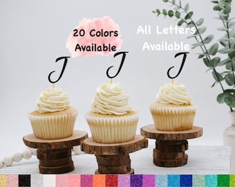 Initial J Cupcake Topper Monogram Letter Cupcake Toppers For Wedding , Bridal Shower, Bachelorette , Baby Shower , Engagement party