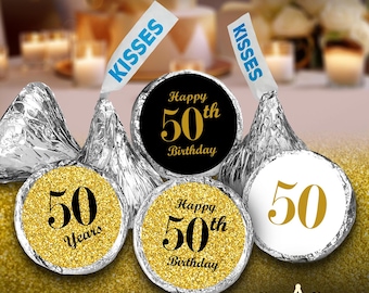 50th Birthday Party Labels Set of 324 Self-Adhesive Glossy Stickers Party Favors Candy Bags (CANDY NOT INCLUDED) Perfect for Kisses Bottoms
