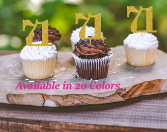 71st Birthday Cupcake Toppers | Glitter Number 71 Decorations | 71st Party Decor | Age 71 Milestone | Party Favors Birthday Party Supplies