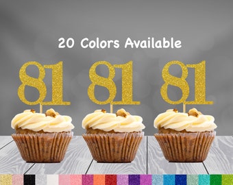 81st Birthday Cupcake Toppers | Glitter Number 81 Decorations | 81st Party Decor | Age 81 Milestone | Party Favors Birthday Party Supplies
