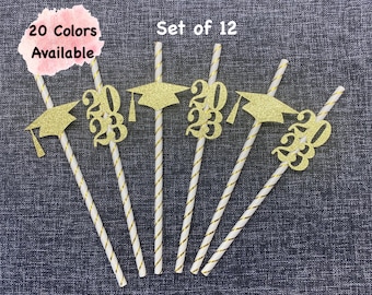 class of 2025  Graduation Party Straws Graduation Decorations (Set of 12) (20 Colors Available) Class Reunion  graduation decorations 2024