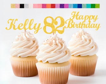 82nd Birthday Decorations Personalized Birthday Cupcake Toppers Custom Age, Name & Happy Birthday Sign - Party Decorations for Kids Adults